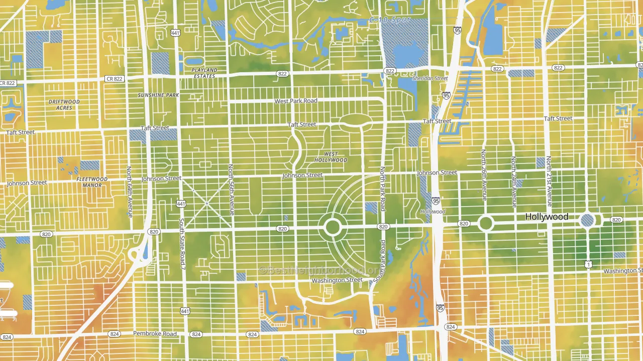 Bike Grade map of Hollywood Hills, Hollywood, FL