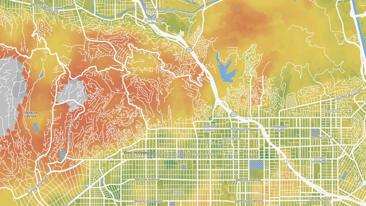 Bike Grade map of Hollywood Hills, Los Angeles, CA