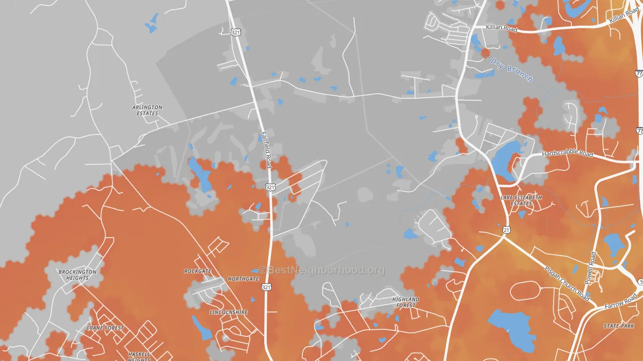 Bike Grade map of Hollywood Hills, SC