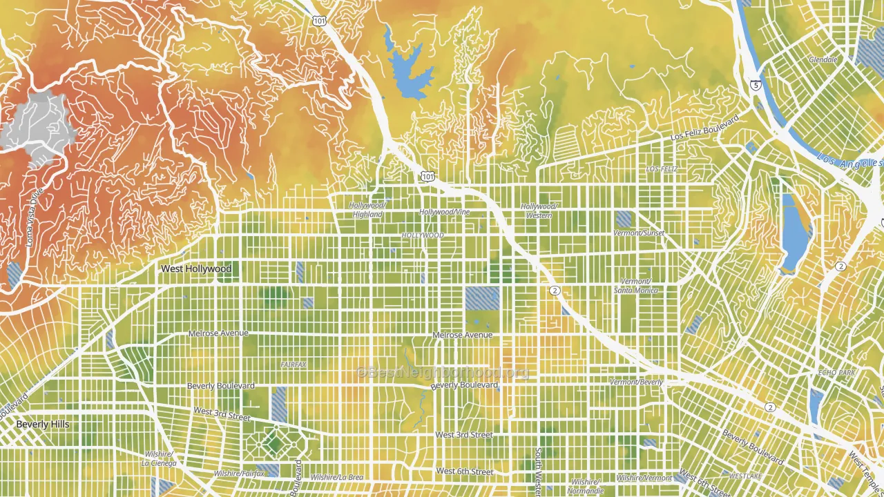 Bike Grade map of Hollywood, Los Angeles, CA