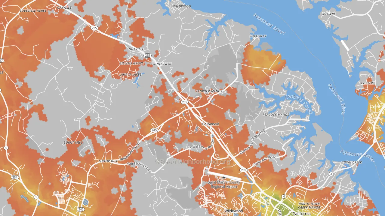 Bike Grade map of Hollywood, MD