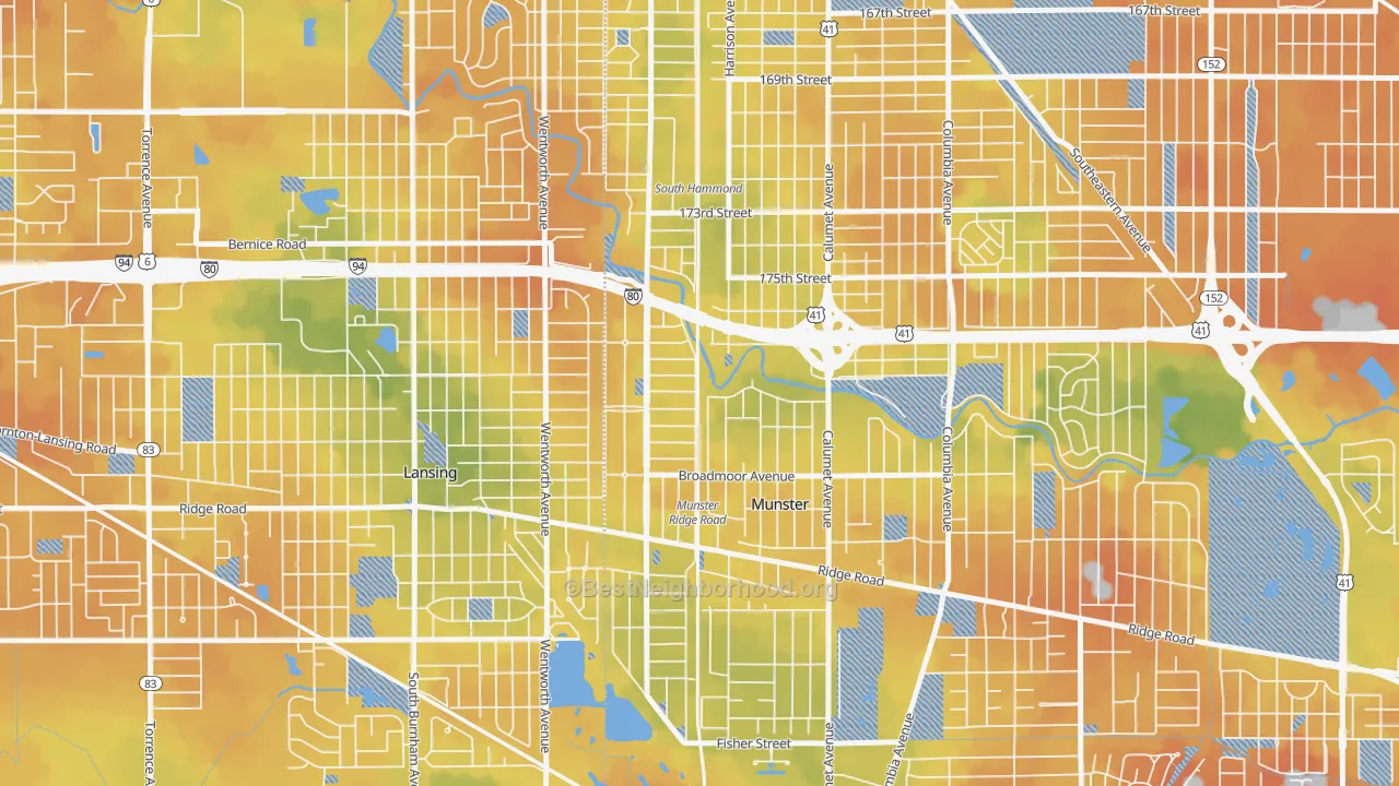 Bike Grade map of Hollywood, Munster, IN