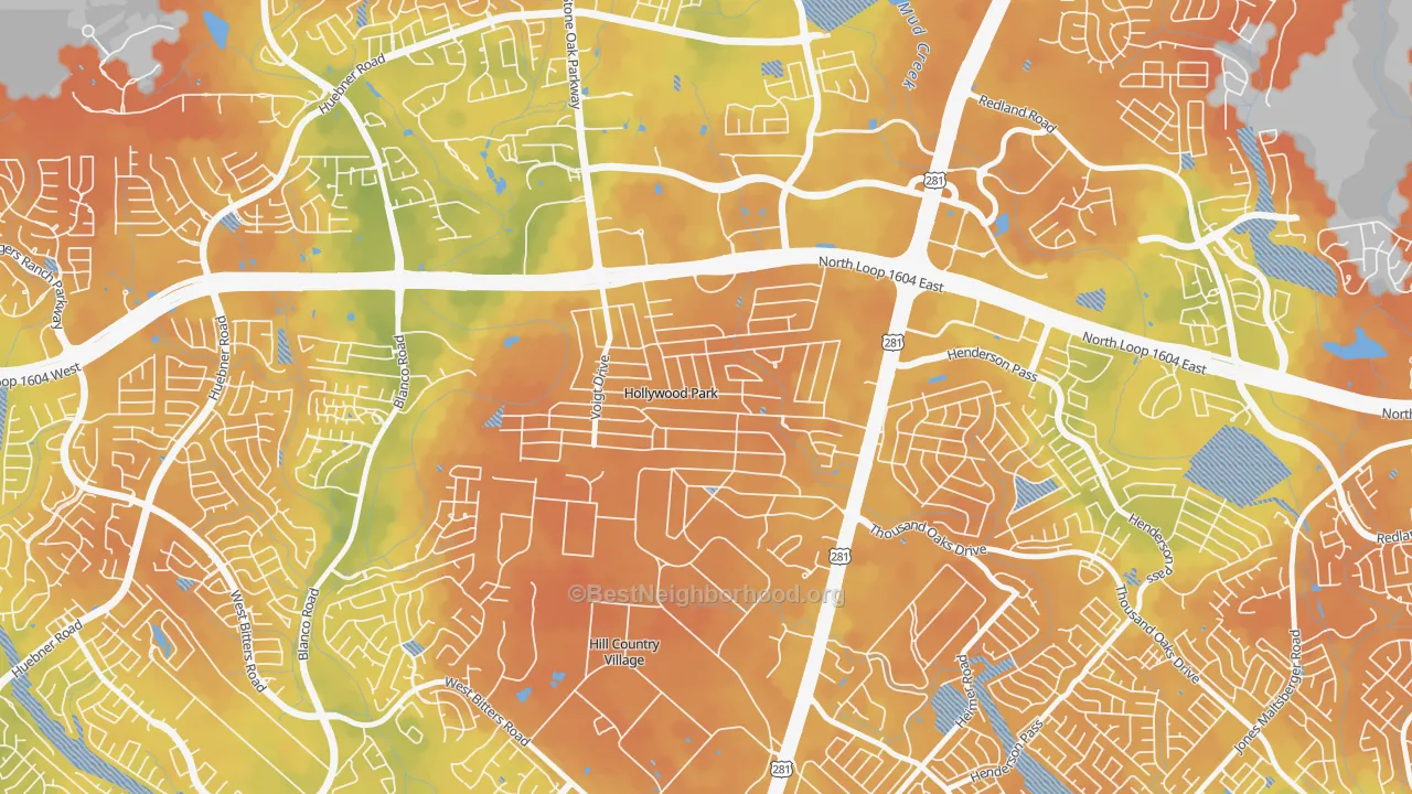 Bike Grade map of Hollywood Park, TX
