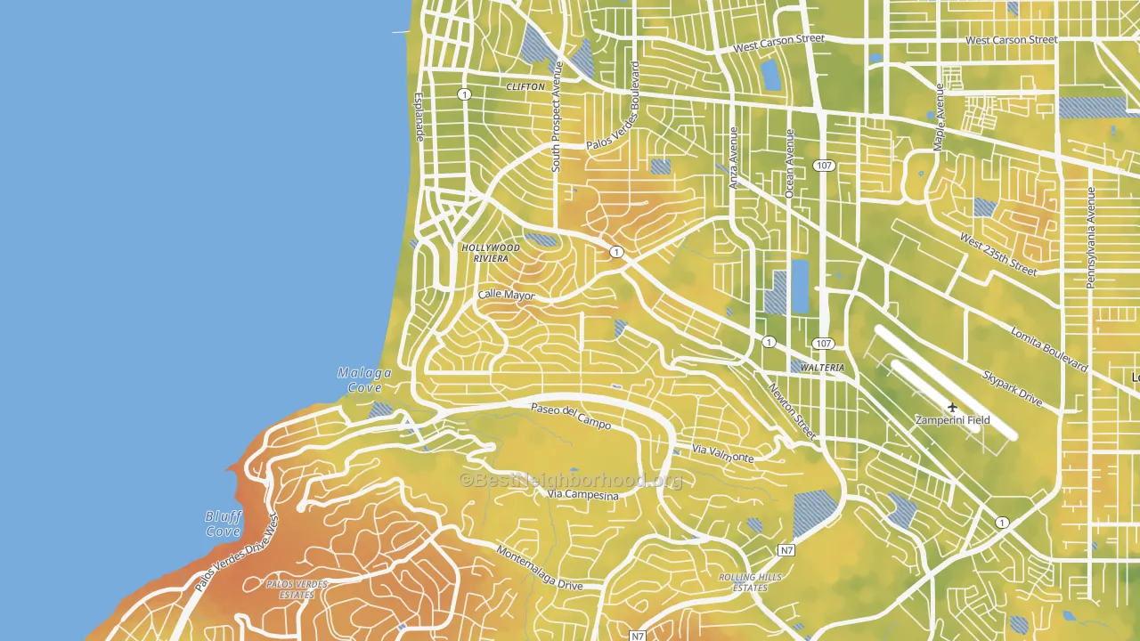 Bike Grade map of Hollywood Riviera, Redondo Beach, CA