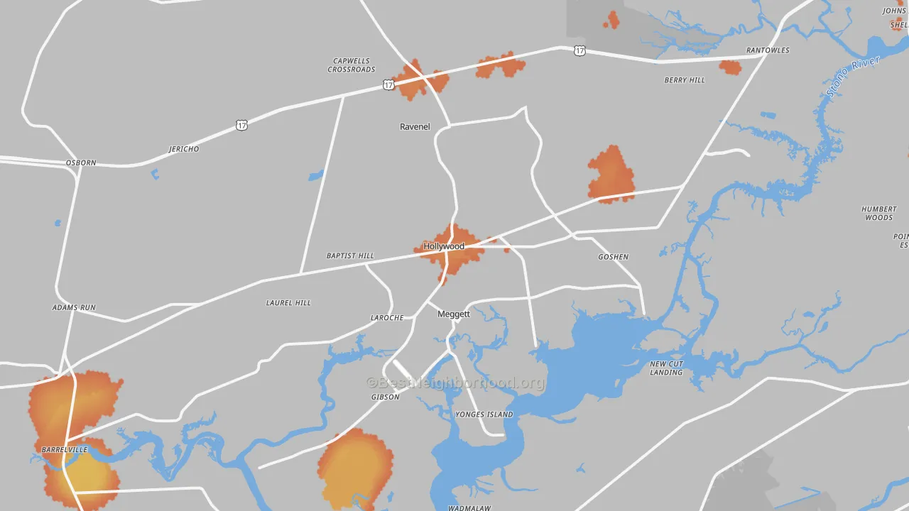 Bike Grade map of Hollywood, SC