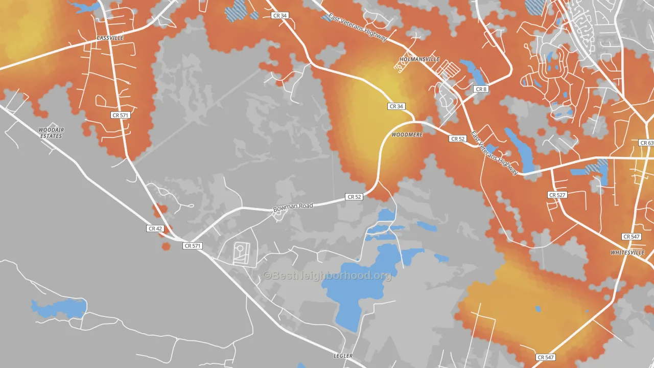 Bike Grade map of Holmansville, NJ
