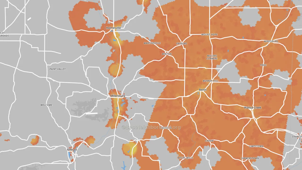 Bike Grade map of Holmes County, OH