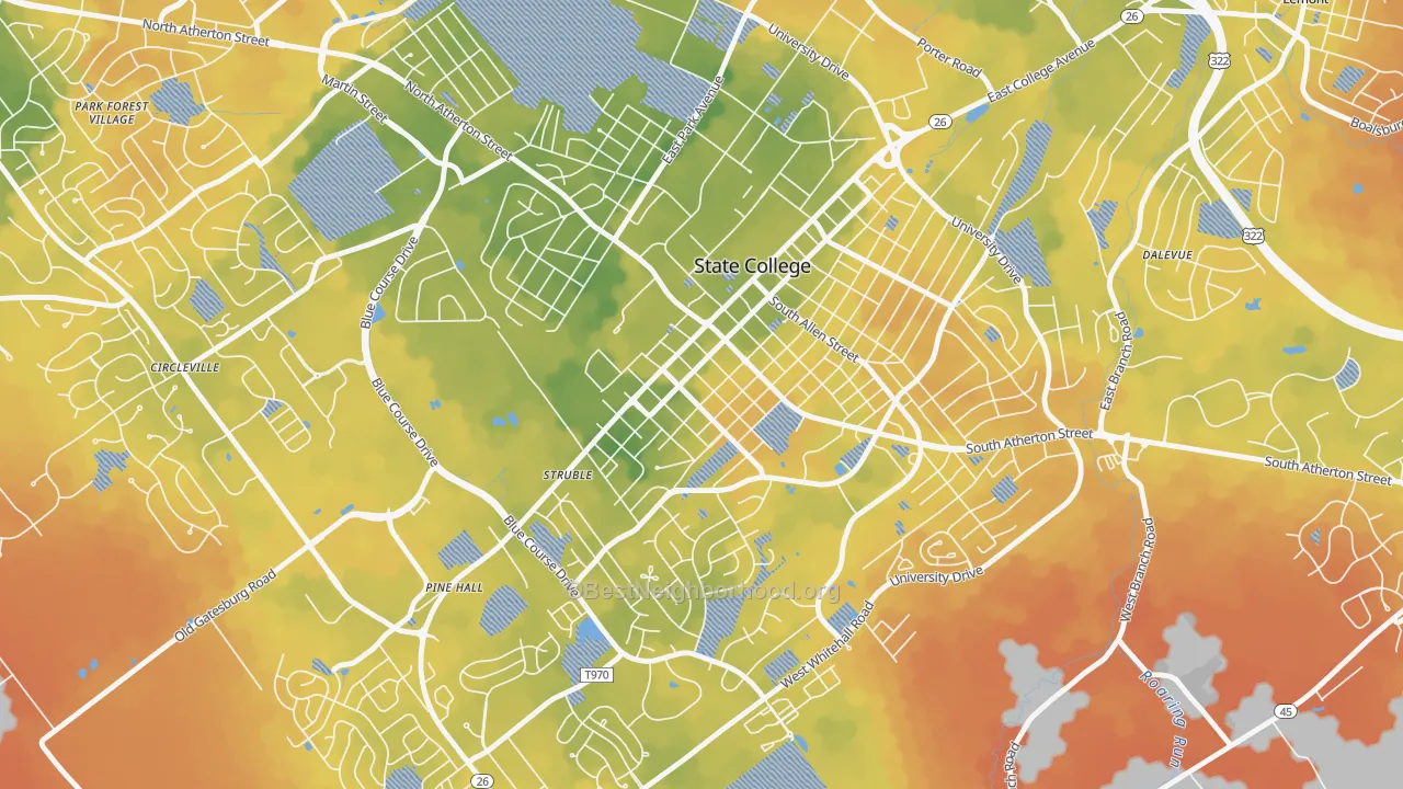 Bike Grade map of Holmes-Foster Historic District, State College, PA