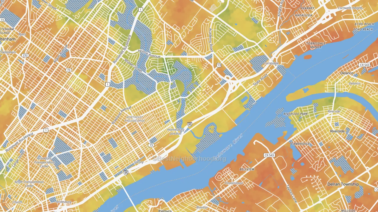 Bike Grade map of Holmesburg, Philadelphia, PA