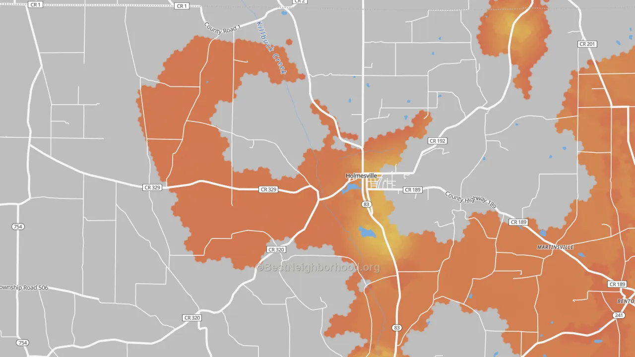 Bike Grade map of Holmesville, OH