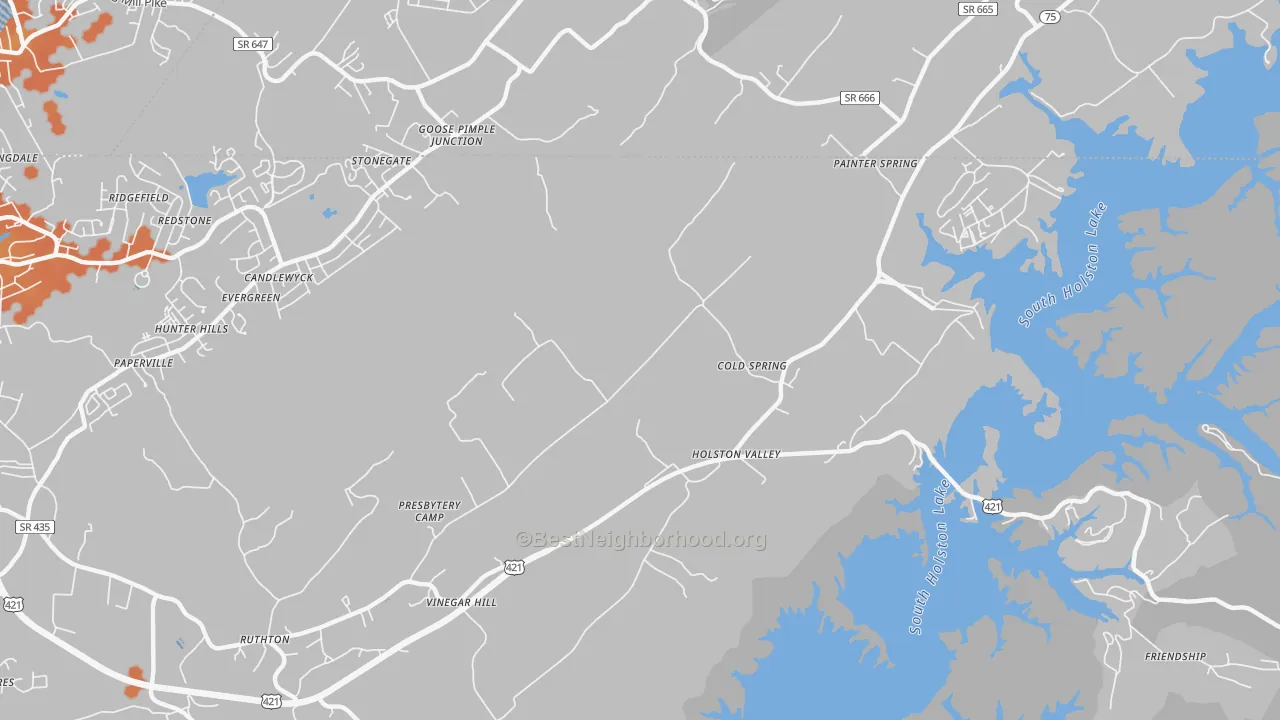 Bike Grade map of Holston Valley, TN