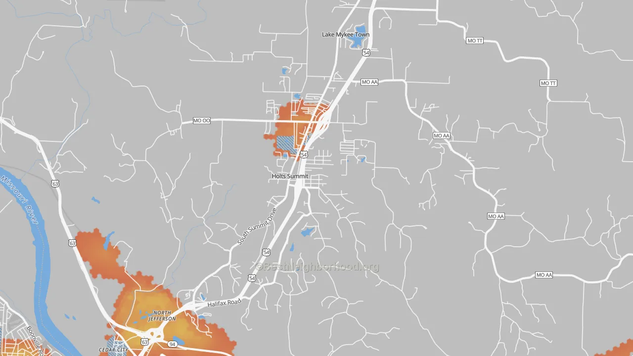 Bike Grade map of Holts Summit, MO