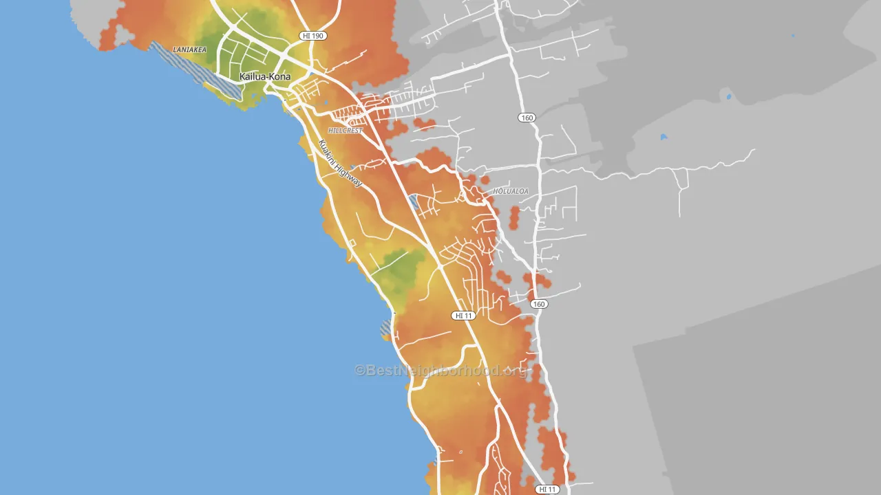 Bike Grade map of Holualoa, HI