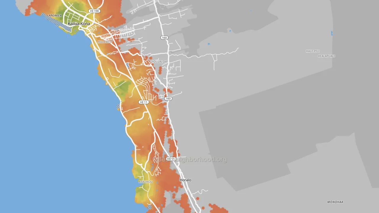 Bike Grade map of Holualoa, Kailua-Kona, HI