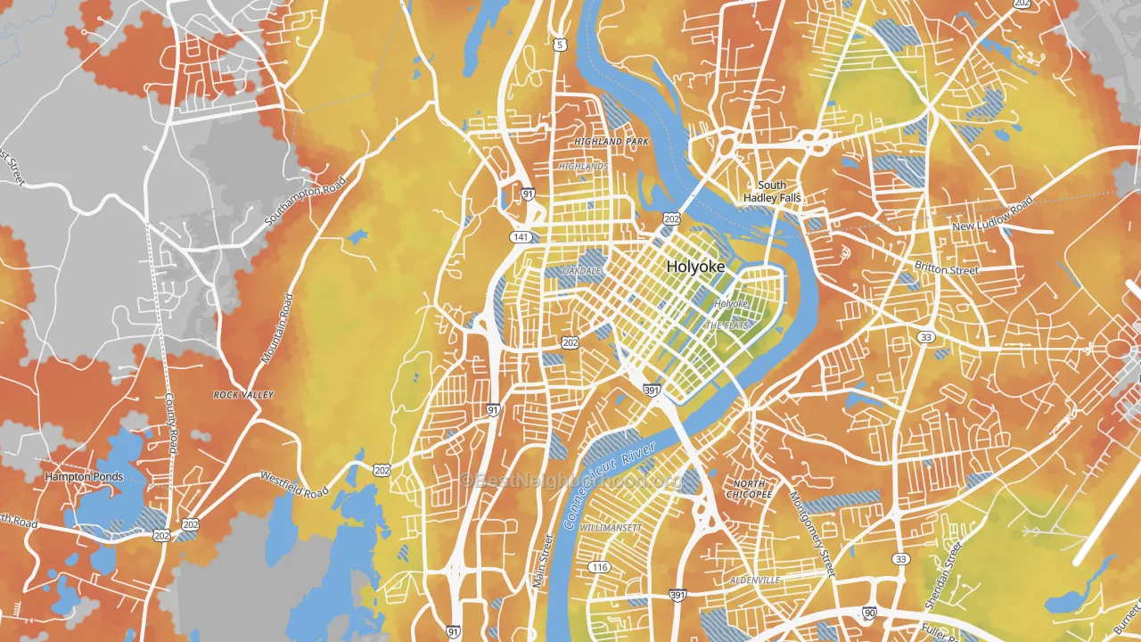 Bike Grade map of Holyoke, MA