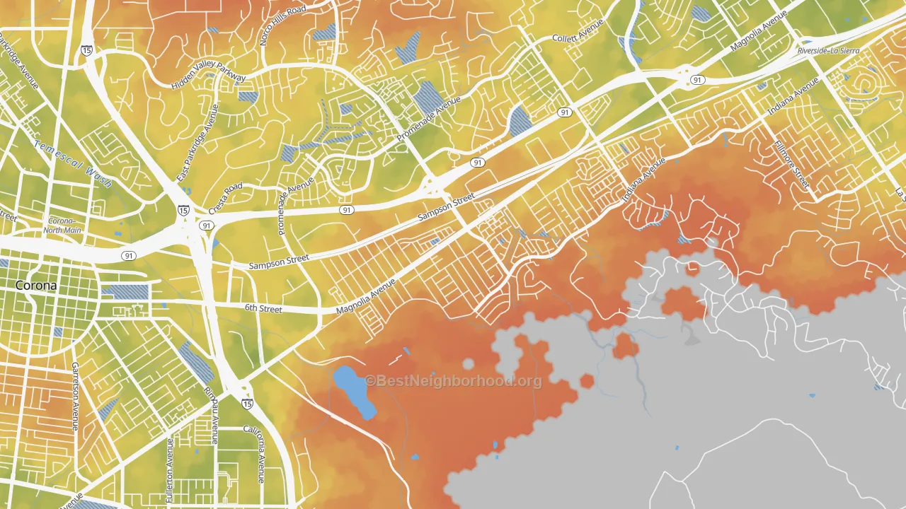 Bike Grade map of Home Gardens, Corona, CA
