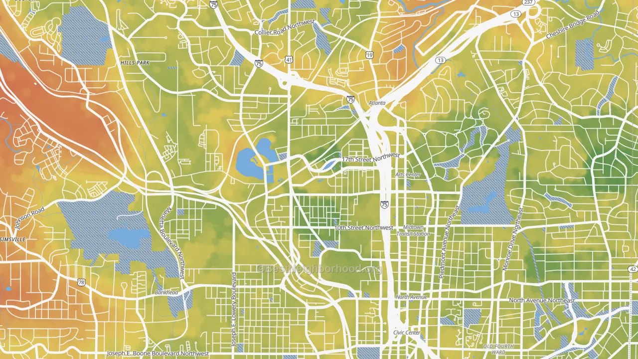 Bike Grade map of Home Park, Atlanta, GA