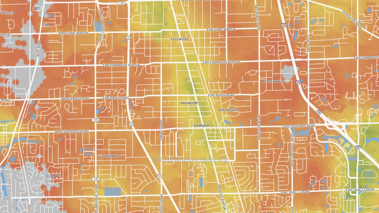 Bike Grade map of Homecroft, IN