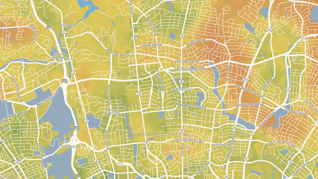 Bike Grade map of Homeland, Baltimore, MD