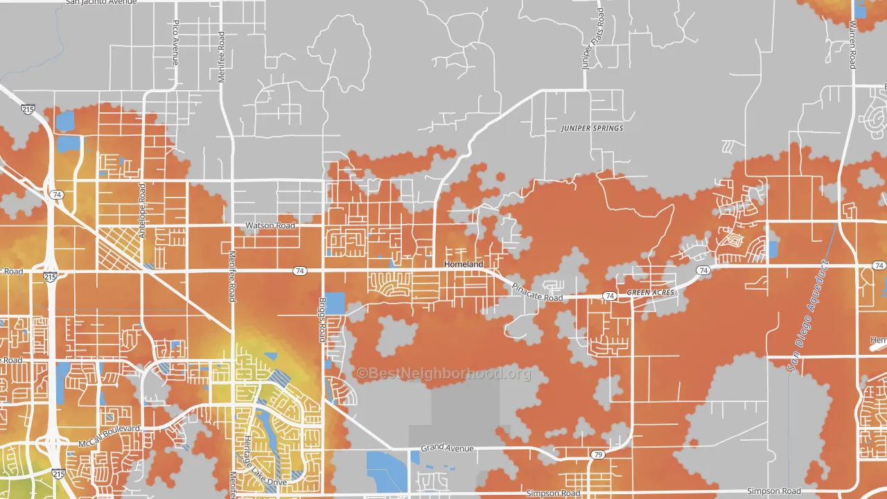 Bike Grade map of Homeland, CA
