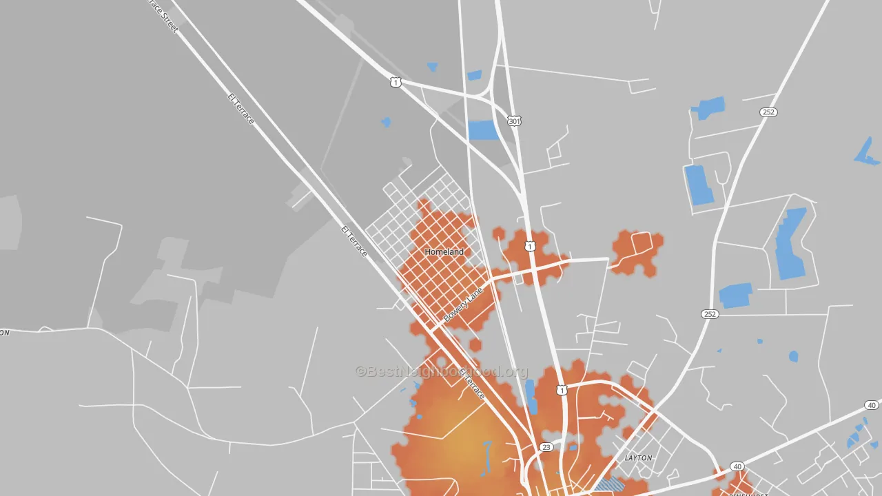 Bike Grade map of Homeland, GA