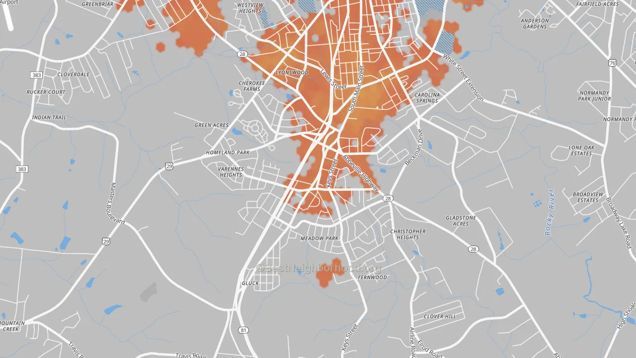 Bike Grade map of Homeland Park, SC