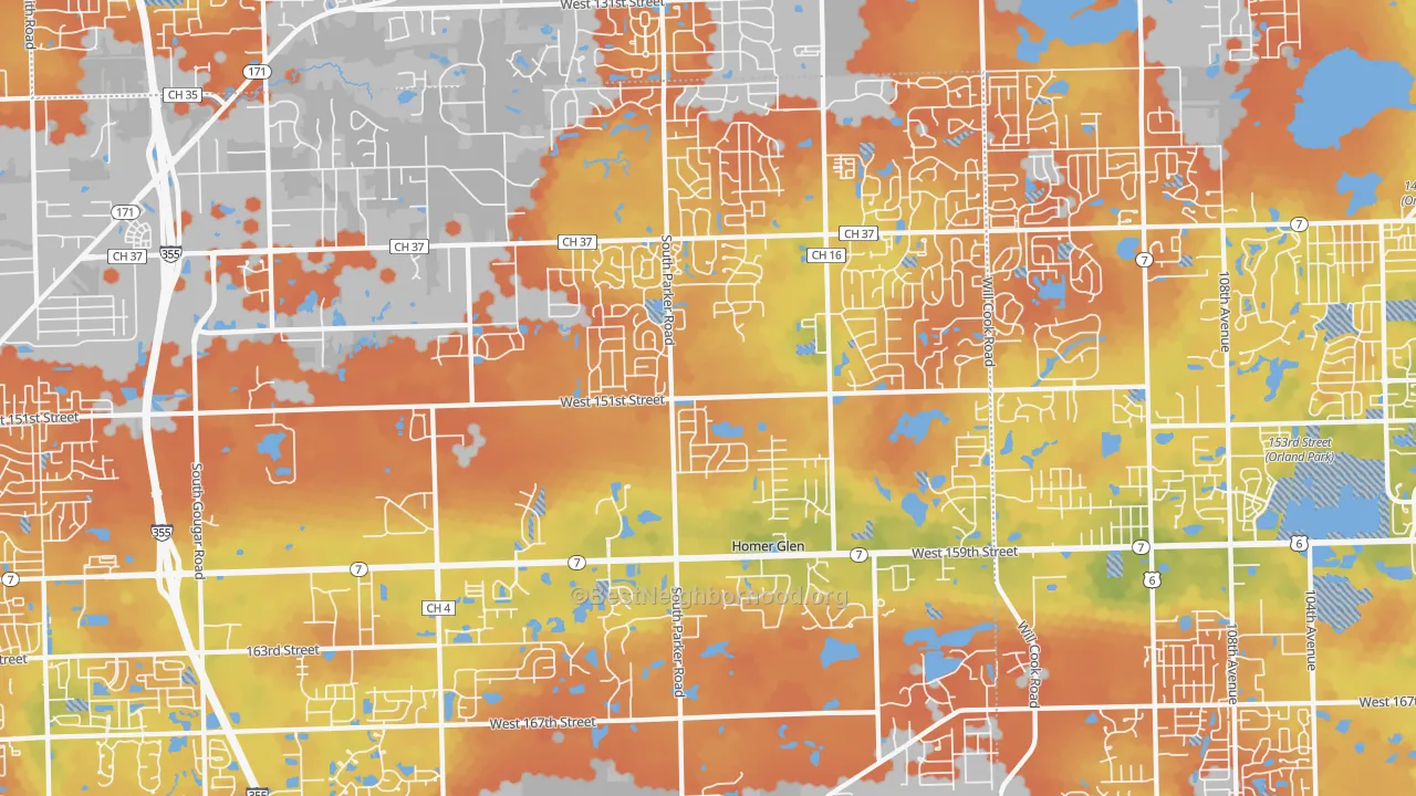 Bike Grade map of Homer Glen, IL