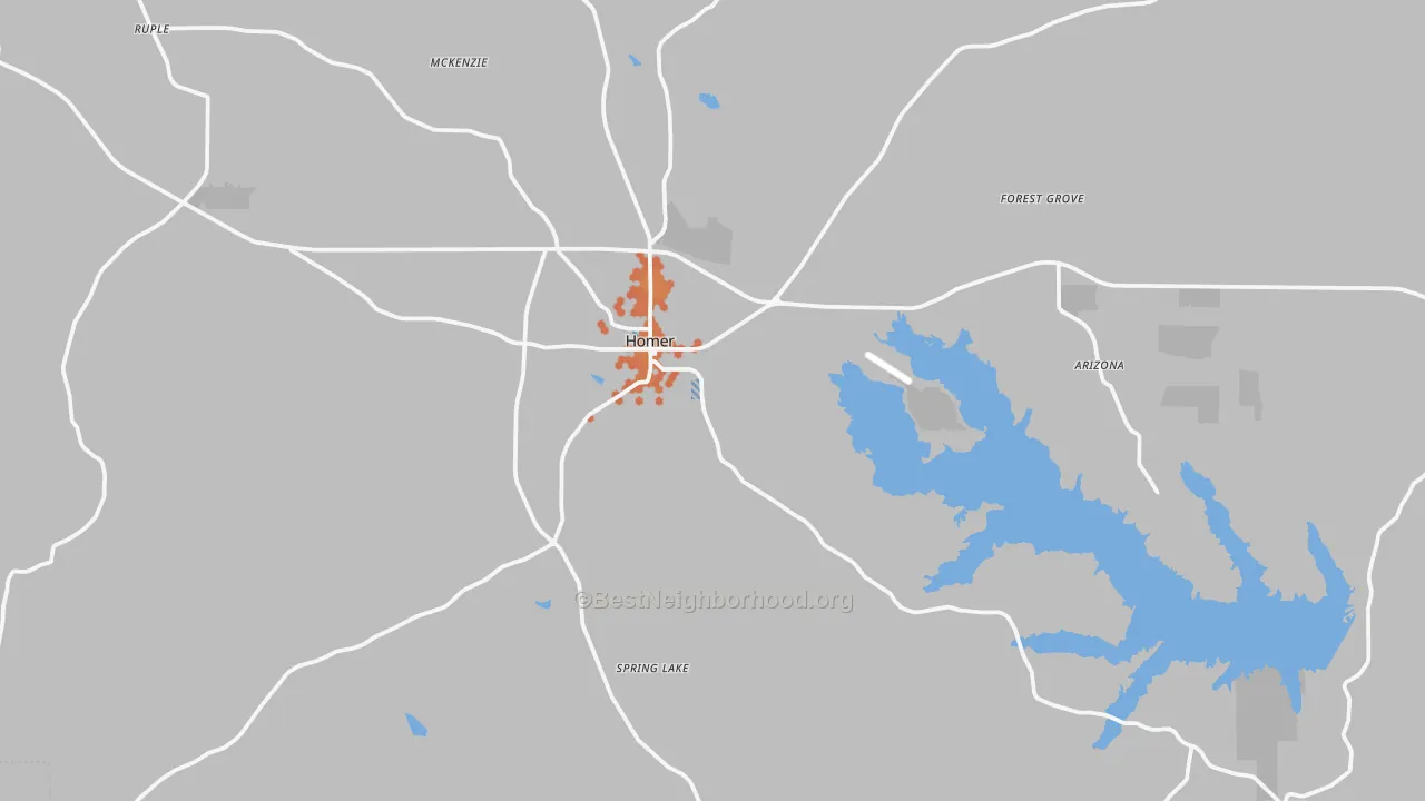 Bike Grade map of Homer, LA