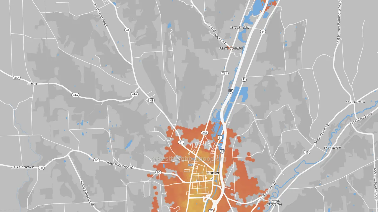 Bike Grade map of Homer, NY