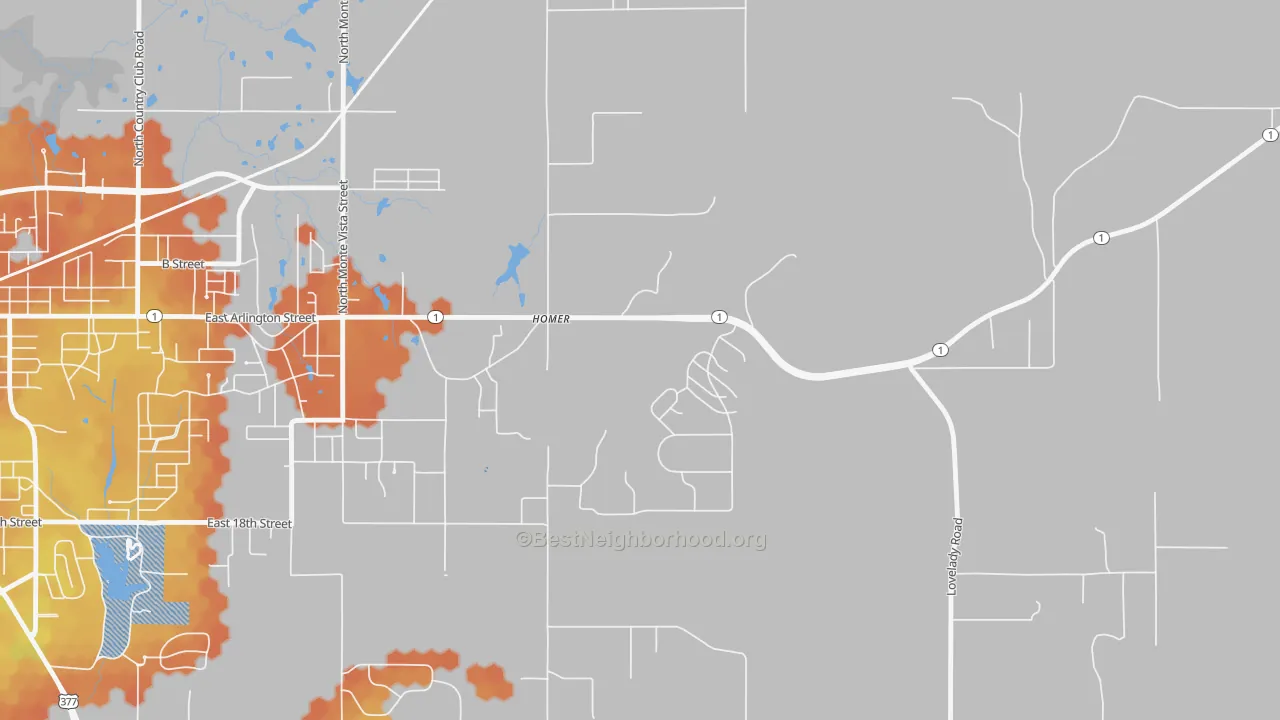 Bike Grade map of Homer, OK