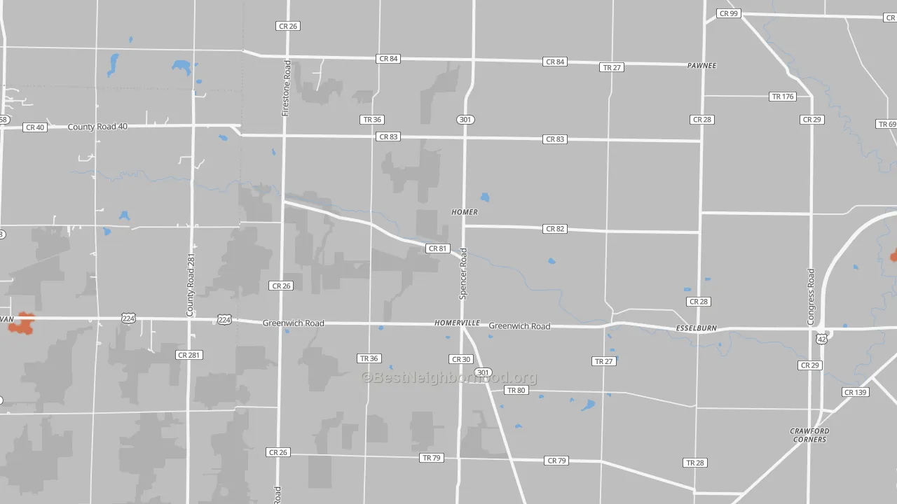 Bike Grade map of Homerville, OH