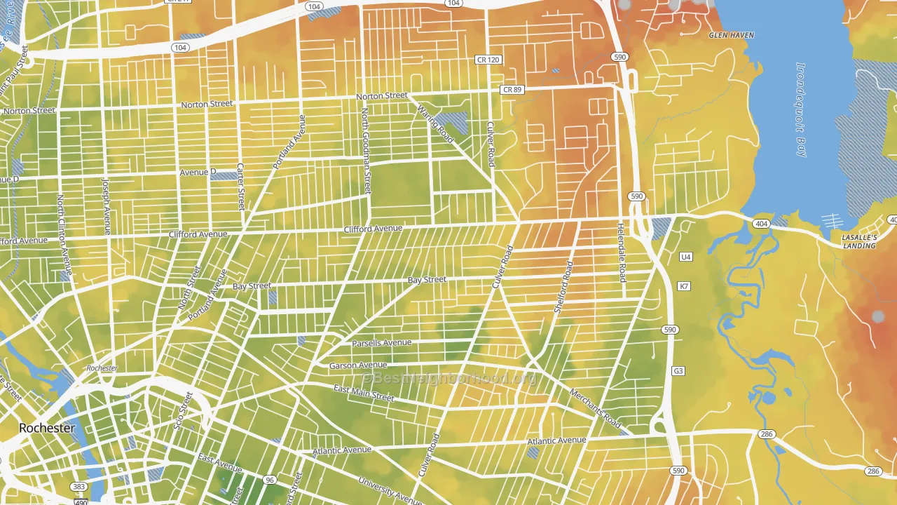 Bike Grade map of Homestead Heights, Rochester, NY