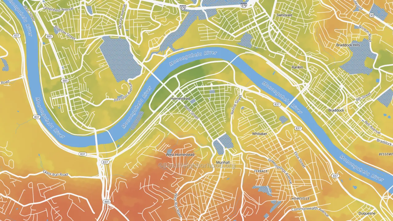 Bike Grade map of Homestead Park, Homestead, PA