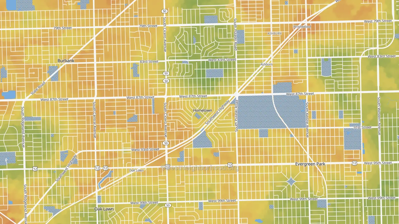 Bike Grade map of Hometown, IL