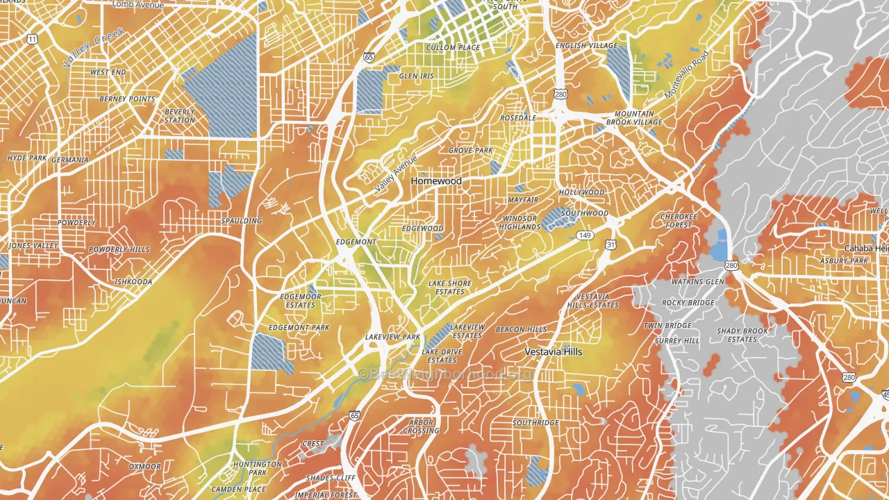 Bike Grade map of Homewood, AL