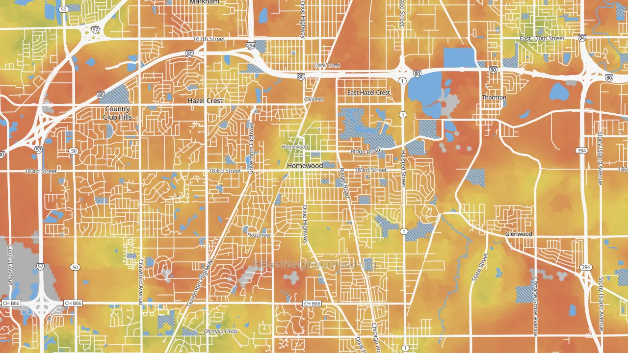 Bike Grade map of Homewood, IL