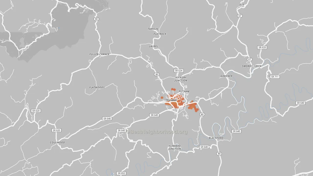Bike Grade map of Honaker, VA