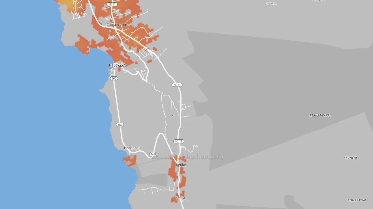Bike Grade map of Honaunau-Napoopoo, HI