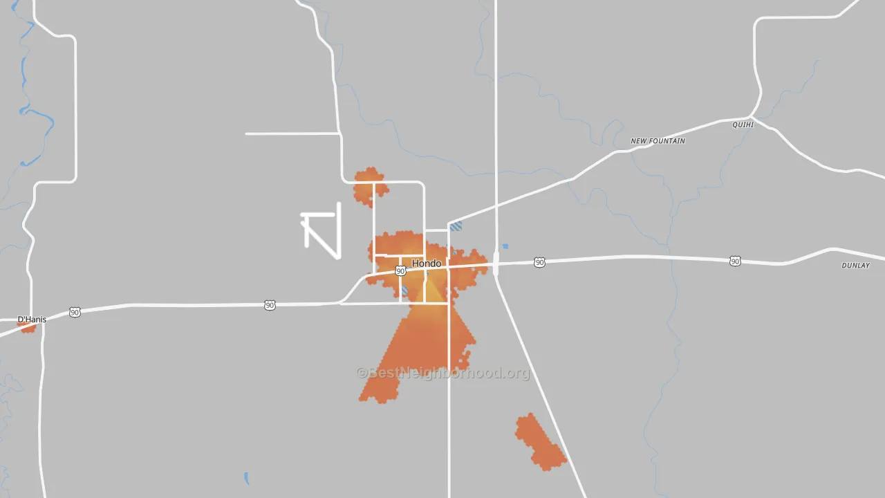 Bike Grade map of Hondo, TX