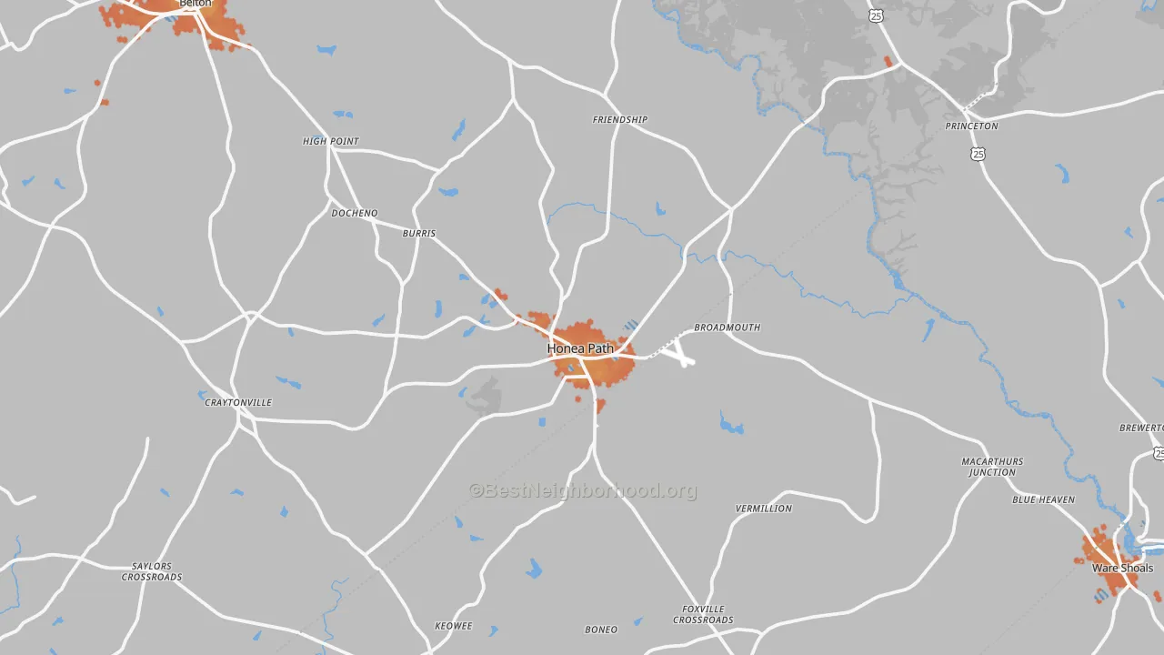 Bike Grade map of Honea Path, SC
