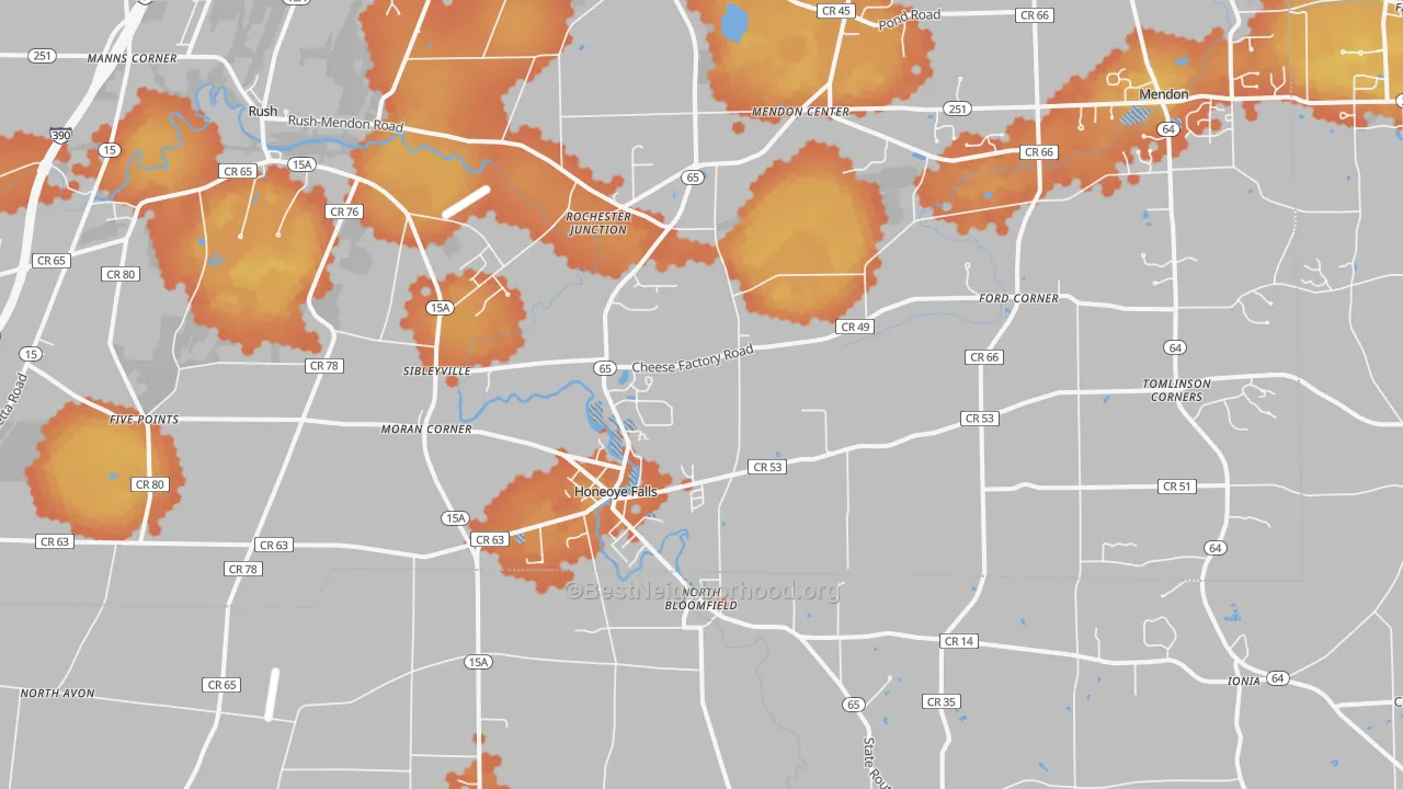 Bike Grade map of Honeoye Falls, NY