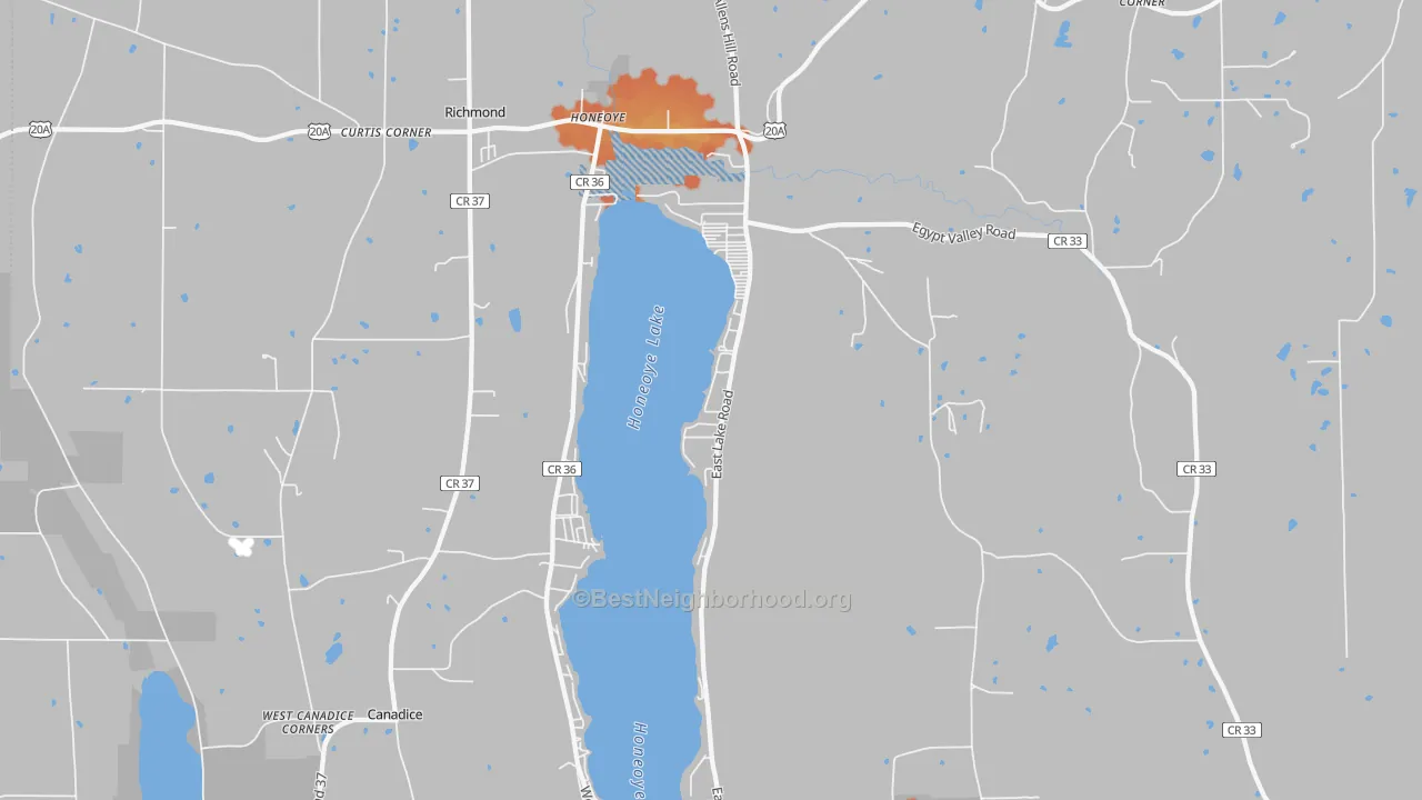 Bike Grade map of Honeoye, NY