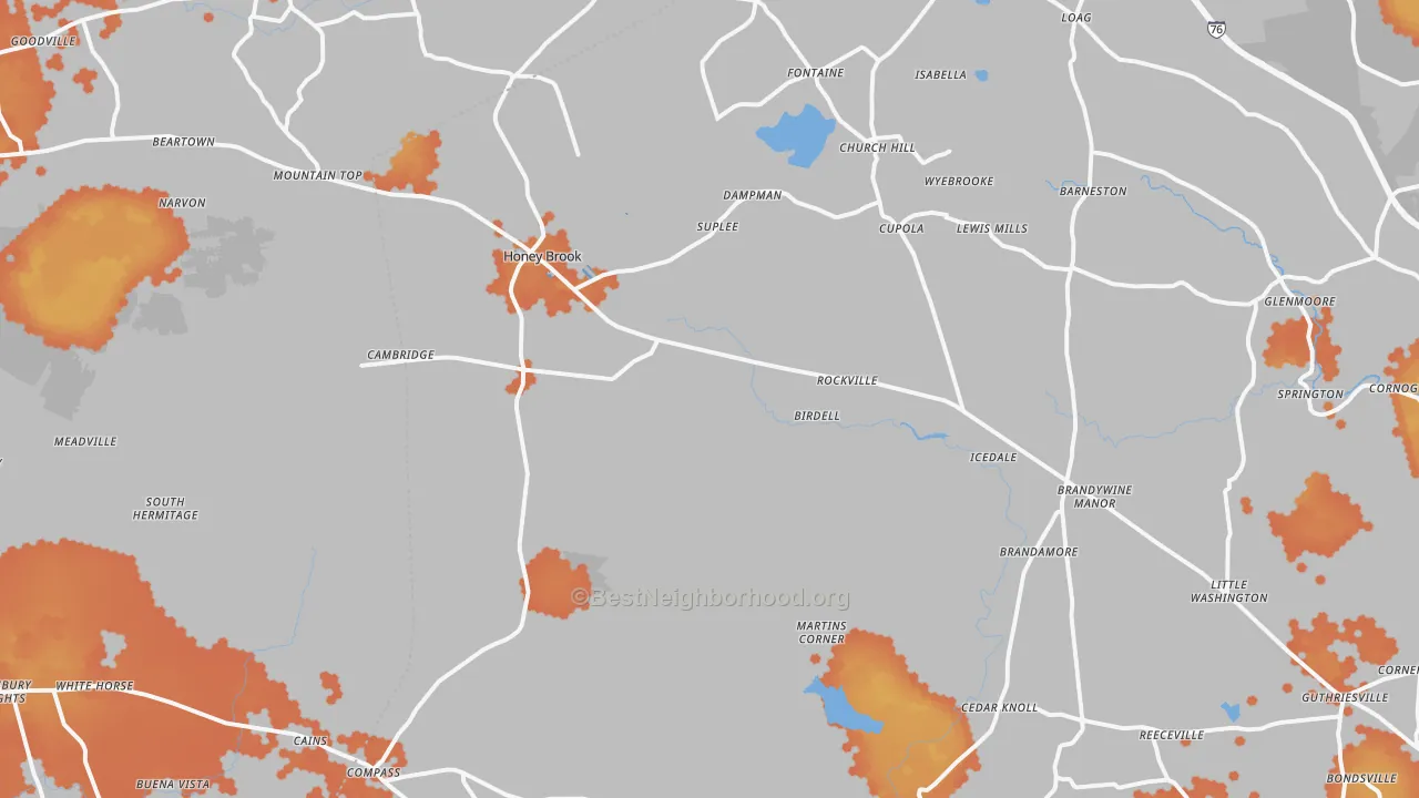 Bike Grade map of Honey Brook, PA