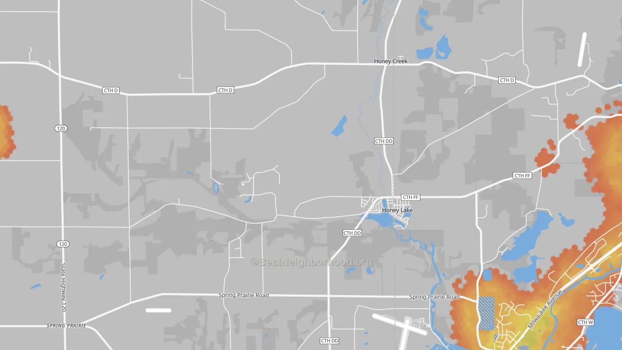 Bike Grade map of Honey Lake, WI