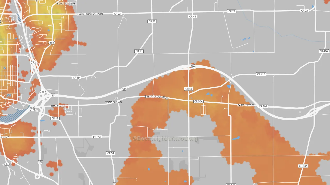 Bike Grade map of Honeytown, OH