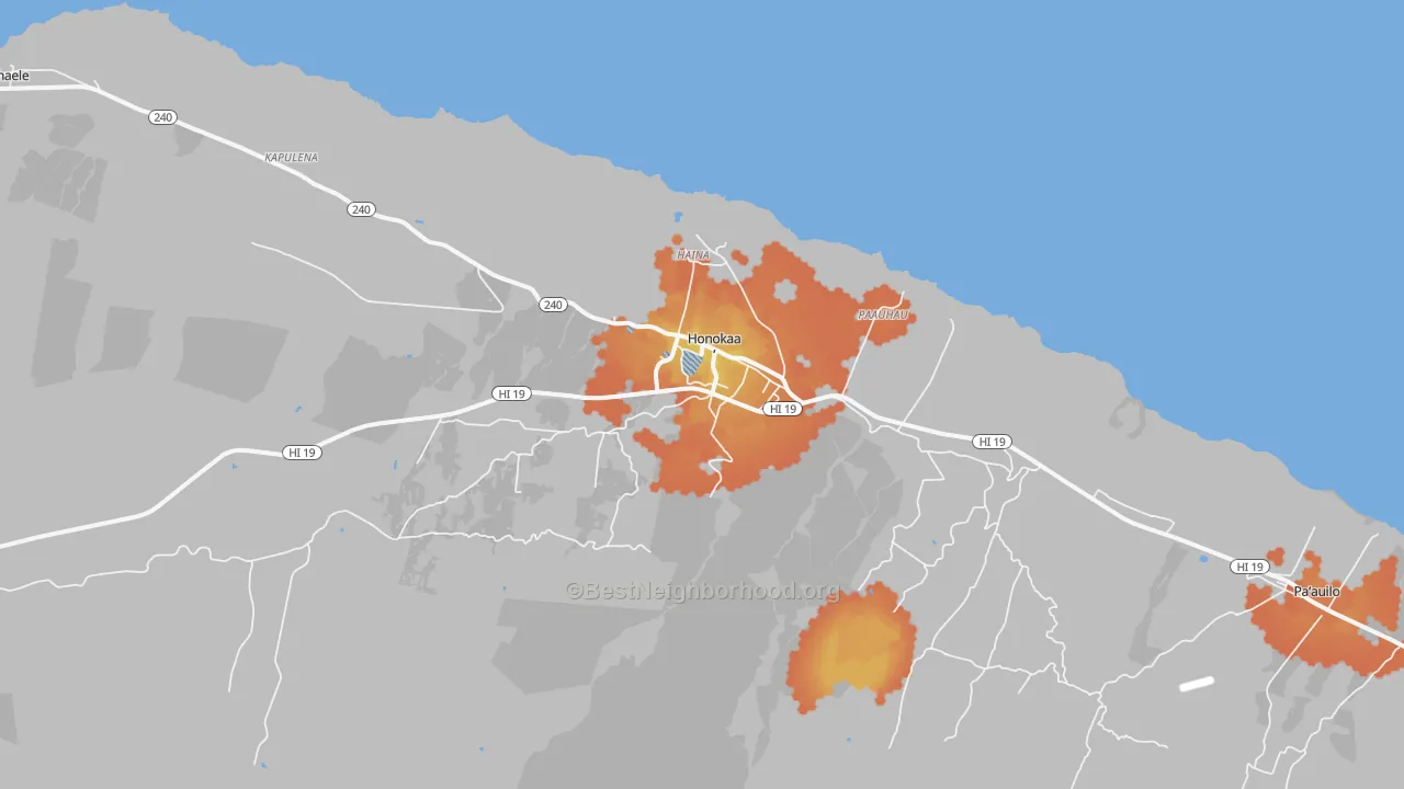 Bike Grade map of Honokaa, HI