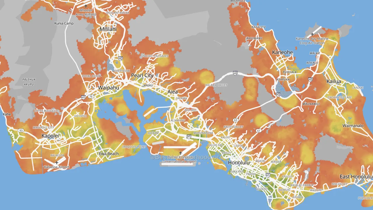 Bike Grade map of Honolulu County, HI