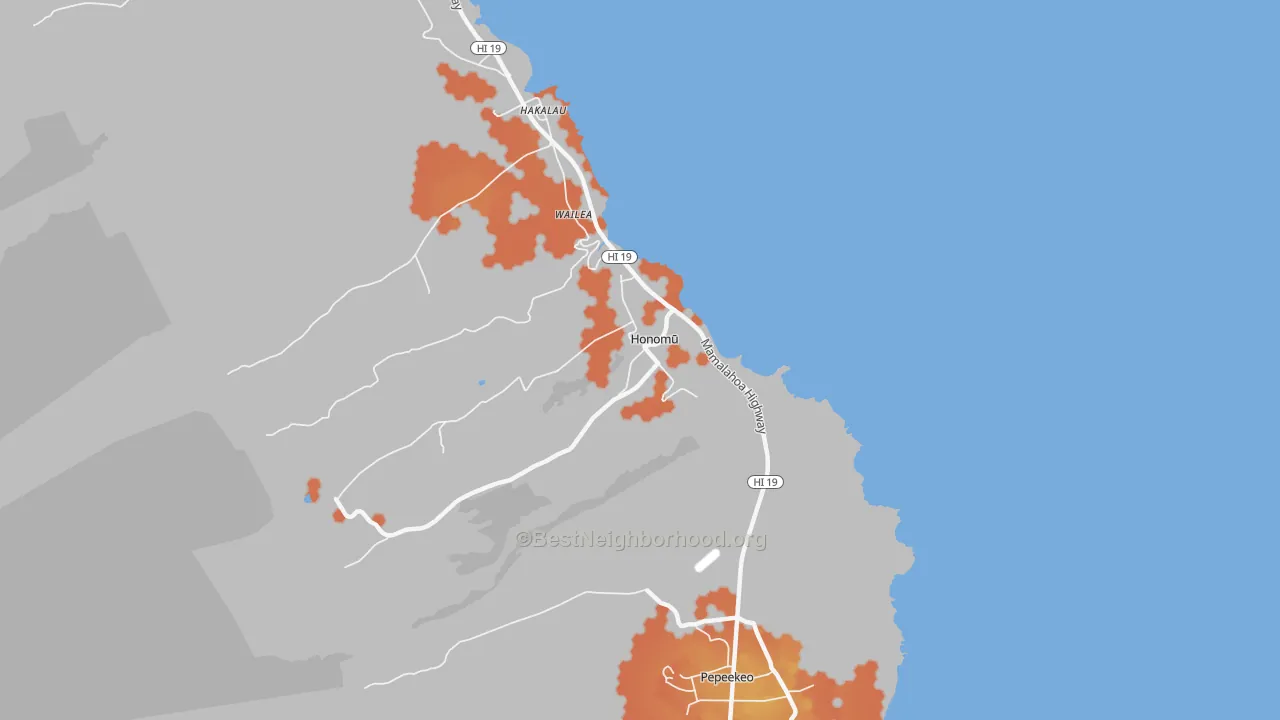 Bike Grade map of Honomu, HI