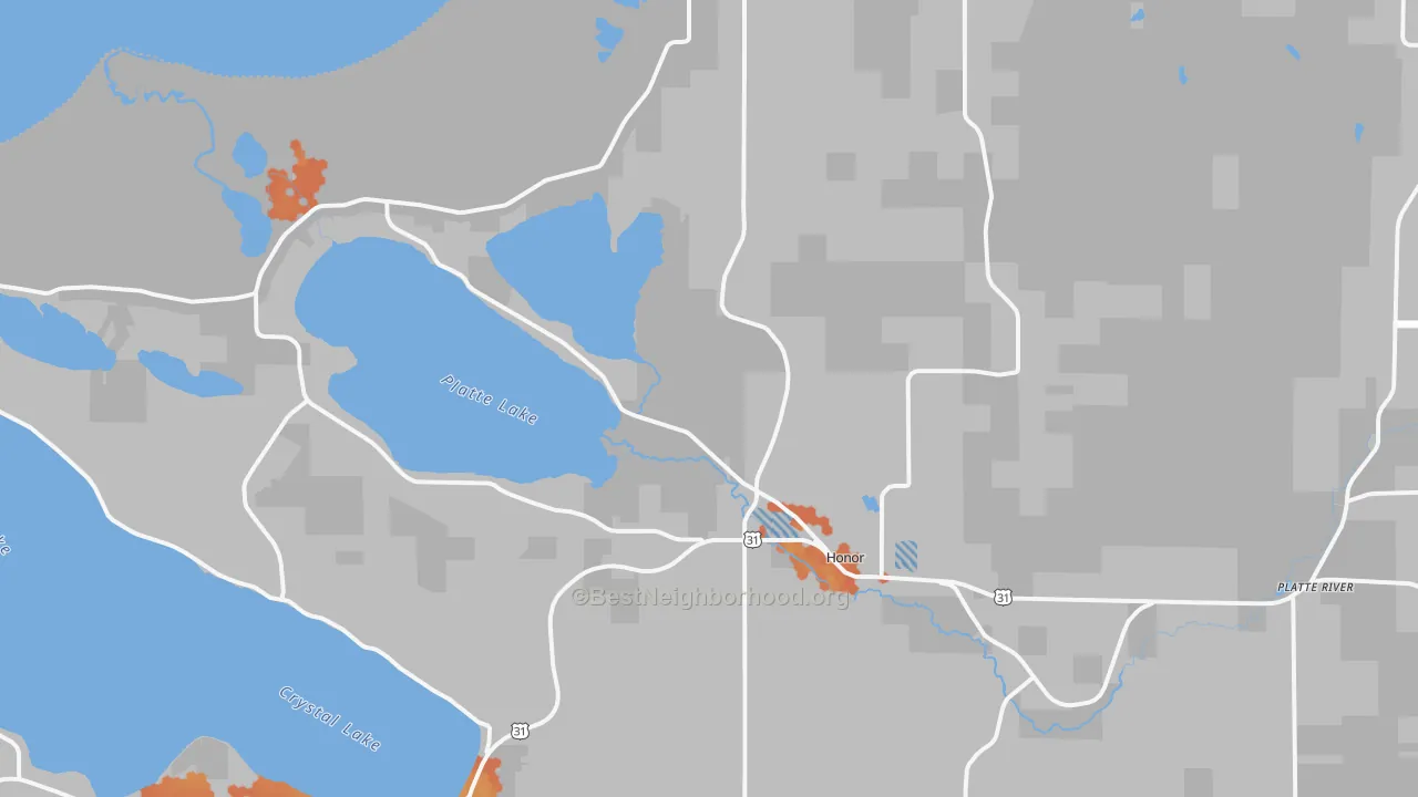 Bike Grade map of Honor, MI