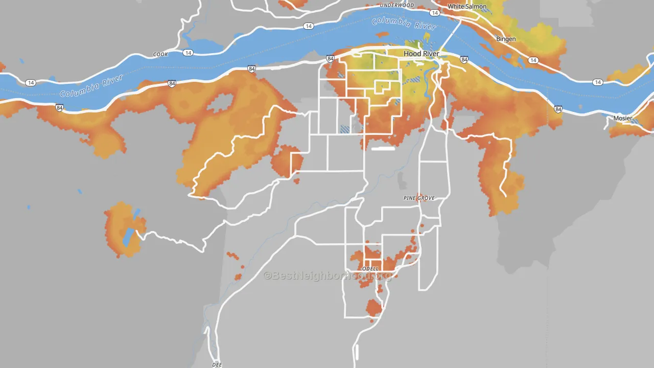 Bike Grade map of Hood River County, OR